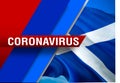 NEWS of coronavirus COVID-2019 on Scotland country flag background. Deadly type of corona virus 2019-nCoV. 3D rendering of