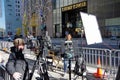 News crew set up for live broadcast across from Trump Tower