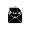 News in an envelope black icon, vector sign on isolated background. News in an envelope concept symbol, illustration Royalty Free Stock Photo