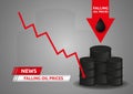 News, Falling oil prices vector concept. Oil crisis and oil barrel.