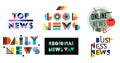 News Geometric Labels, Badges, Quotes Set. Top, Good, Online, Daily, Regional, Business News, Media Design Elements