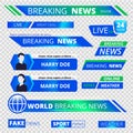 News graphic banners. Breaking television broadcast sport header banners vector graphic