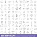 100 news icons set, outline style Royalty Free Stock Photo