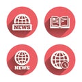 News icons. World globe symbols. Book sign Royalty Free Stock Photo