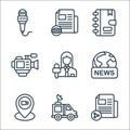 news and journal line icons. linear set. quality vector line set such as sharing, van, location, world news, journalist, video