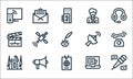 News line icons. linear set. quality vector line set such as interview, id card, tribune, laptop, propaganda, clapperboard,