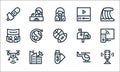 news line icons. linear set. quality vector line set such as microphone, usb, drone, helicopter, broadcasting, protest, mailbox,