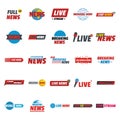 News live breaking label icons set, flat style