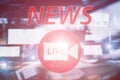 News Live. Broadcast studio on air. Media sound, radio and television record on monitors blurred background. Royalty Free Stock Photo