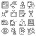 News and Media Communication Icons Set on White Background. Line Style vector Royalty Free Stock Photo