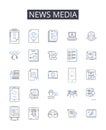 news media line icons collection. Television broadcasting, Print journalism, Web journalism, Social journalism
