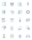 News media linear icons set. Journalism, Broadcasting, Headlines, Reporting, Press, Media, Anchor line vector and