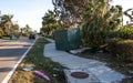 NEWS Ã¢â¬â Power box pushed across the cement sidewalk after Hurricane Ian storm surge flooding in Naples, Florida