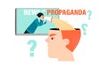 News or propaganda. Conceptual vector image with a huge head and a girl with a megaphone from the TV Royalty Free Stock Photo