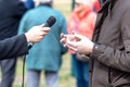 News reporter making media or vox pop interview with unrecognizable person Royalty Free Stock Photo