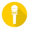 News reporter microphone icon with long shadow Royalty Free Stock Photo