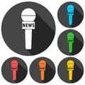 News reporter microphone icon with long shadow Royalty Free Stock Photo