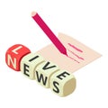 News screensaver icon isometric vector. Live news inscription and sheet with pen Royalty Free Stock Photo