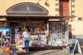 News stand with customer