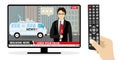 News truck and TV asian news reporter reporting breaking news on tv screen Royalty Free Stock Photo