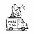 News van with satellite dish broadcasting information Royalty Free Stock Photo