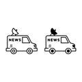 News van with satellite dish outline and glyph icons Royalty Free Stock Photo