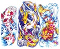 Japanese Dragon and Koi fish Newskool tattoo set.