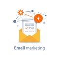 Newsletter concept, email marketing strategy, opened envelope, writing letter, summary news rss services