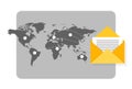 Newsletter concept illustration with mail flying spreading around the world with map as background Royalty Free Stock Photo