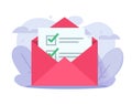 Newsletter email confirm icon checklist vector or verify membership mail subscription campaign letter flat illustration graphic,