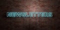 NEWSLETTERS - fluorescent Neon tube Sign on brickwork - Front view - 3D rendered royalty free stock picture