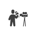 Newsman with microphone and camera vector icon