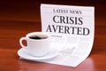 The newspaper CRISIS AVERTED Royalty Free Stock Photo