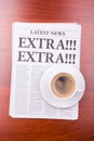 The newspaper EXTRA! EXTRA! and coffee Royalty Free Stock Photo