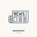 Newspaper flat line icon. News article sign. Thin linear logo for press