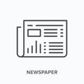 Newspaper flat line icon. Vector outline illustration of gazette. Black thin linear pictogram for news press