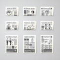 Newspaper daily flat vector set design template. business, health,