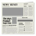 Newspaper page featuring placeholder text in various sections, likely a template or Royalty Free Stock Photo