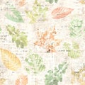 Newspaper paper with autumn watercolor leaf traces seamless pattern Royalty Free Stock Photo