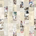 Newspaper paper grunge newsprint patchwork seamless pattern background Royalty Free Stock Photo