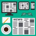 Newspaper on smartphone, tablet and computer. Royalty Free Stock Photo