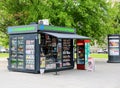 Newspaper Stand selling Newspapers, Magazines, Drinks and Ice Cream. May 15,2015 in Warsaw, Poland