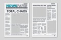 Newspaper template. Column articles on newsprint background. Pressed paper newspaper sheets with headline. Vector