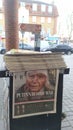 Newspaper in the train station with Ukrainian wat on head title