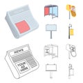 Newspapers, a bus stop, a mail box, a billboard.Advertising,set collection icons in cartoon,outline style vector symbol