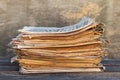 Newspapers and magazines on wood background Royalty Free Stock Photo