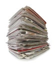 Newspapers stack isolated on white background, inclusive clipping path without shade. Royalty Free Stock Photo