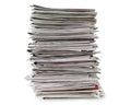 Newspapers stack isolated on white background, inclusive clipping path without shade. Royalty Free Stock Photo