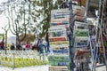 Newspapers on the stand with blur background and copy space for text. International press concept. Royalty Free Stock Photo