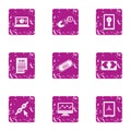 Newsroom icons set, grunge style